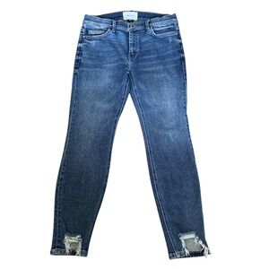 Current/Elliott Mid-Rise Frayed Step Hem Stretch Skinny Jeans, Size 30, Med Wash